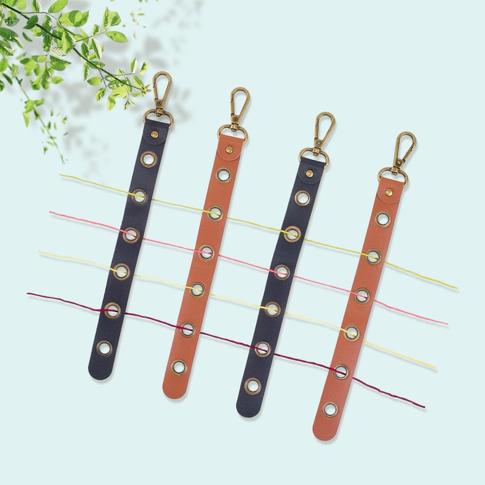 2 Colors 4PCS PU Leather Yarn Organizer 6 Holes Wool Splitting Accessories with Alloy Clasps Leather Crochet Yarn Tender Wool Divider Splitter for Crocheting On The Go Knitting Project