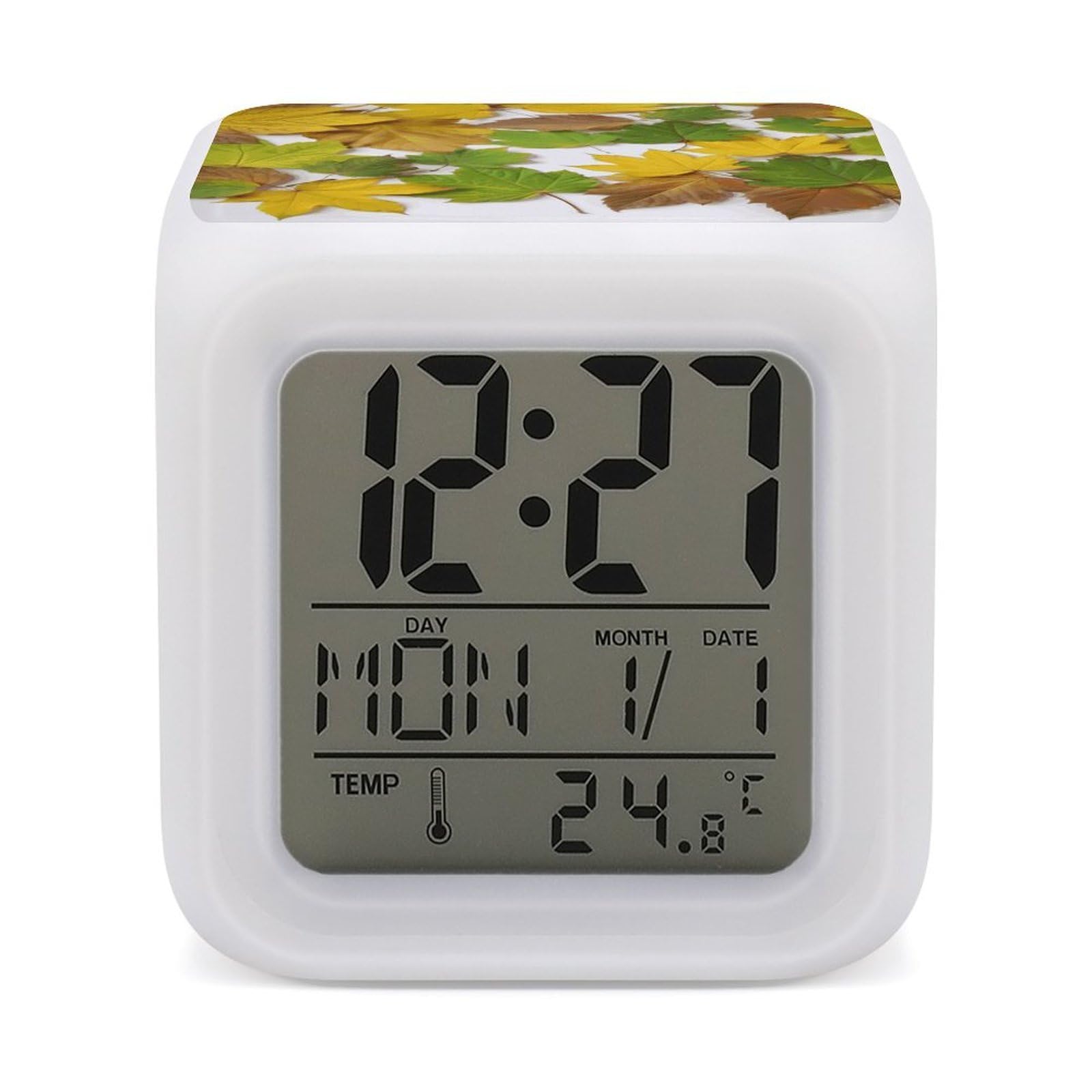 FekiLoot Leaves Alarm Clock for Heavy Sleepers Wake Up Digital Clock with 7 Color Changing Night Light Super Loud Digital Alarm Clocks Small Machine Alarm Clocks