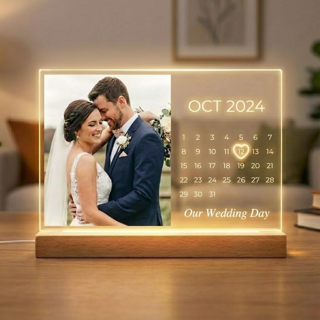 Custom Picture Frame with Photo, Personalized Photo Frame with Night Light 8x6.5 Inche, Light up Acrylic Desktop Decor, Best Valentine's Day Anniversary Birthday Gifts for Couples Wife Husband Her Him