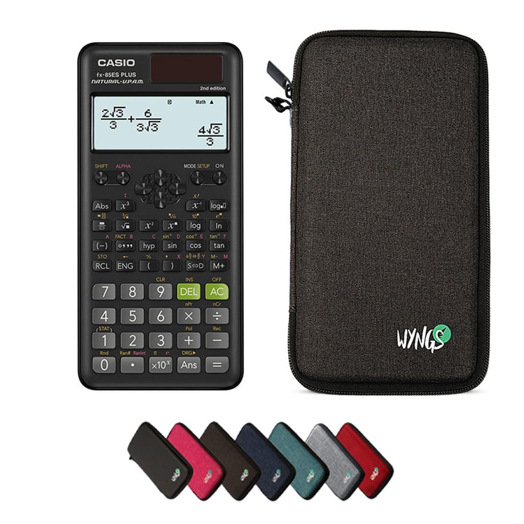 Casio fx-85ES Plus 2nd Edition con Funda Protectora WYNGS Gris Oscuro - Calculadora Científica - Paquete Básico