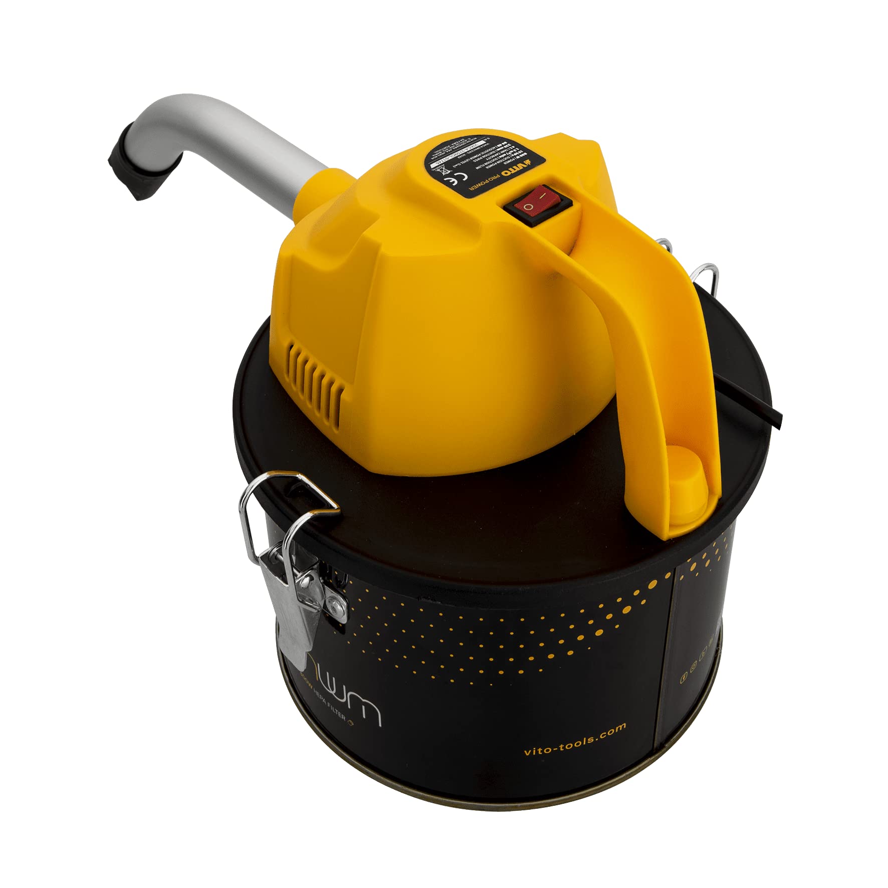 VITO Mini Staubsauger für Pellets - Aschesauger 800w 4L bis 40° auch Grill, kleine Ofen geeignet - HEPA Filter - Aluminiumrohr, Pelletofen, hochwertige Ausführung, Schwarz-gelb