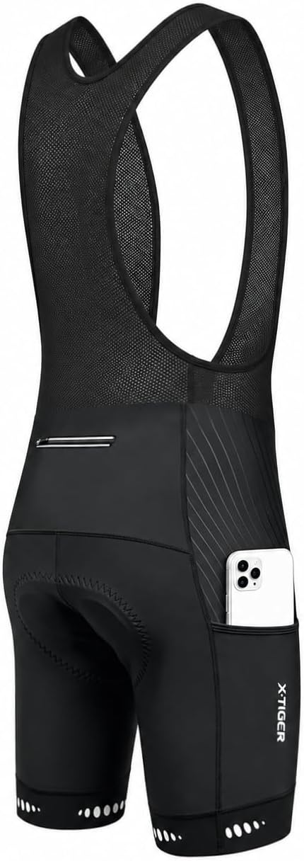 X-TIGER Men's 5D Padded Cycling Bib Shorts Breathable Bike Bibs with 3 Pockets for MTB Biking Bicycle Bib Short Tights