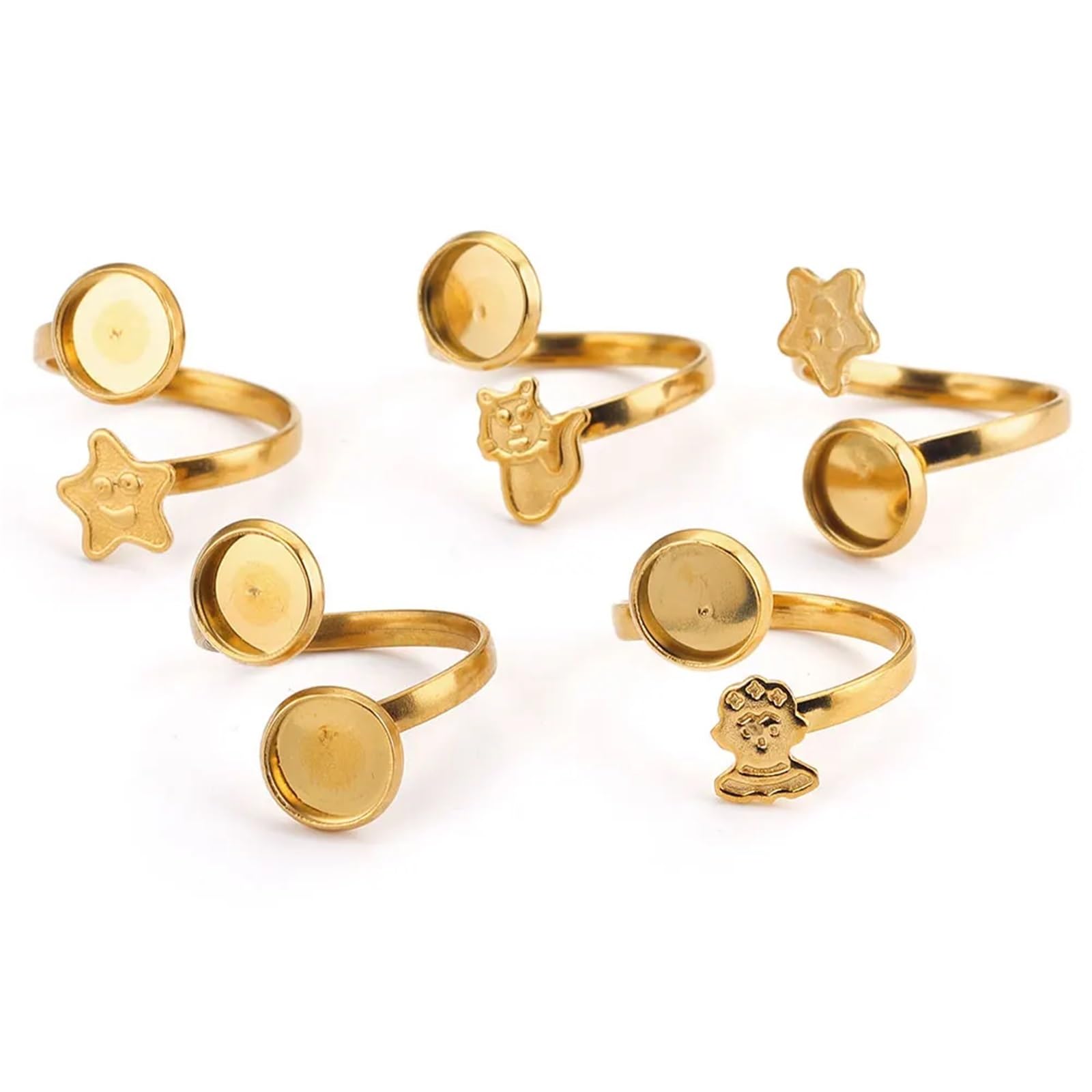 zyrqon 30Pcs Fit 8mm Gold Plated Stainless Steel Star Open Ring Settings Flat Blank Base Resin Cabochons Tray Bezel Jewelry(Gold Blank)