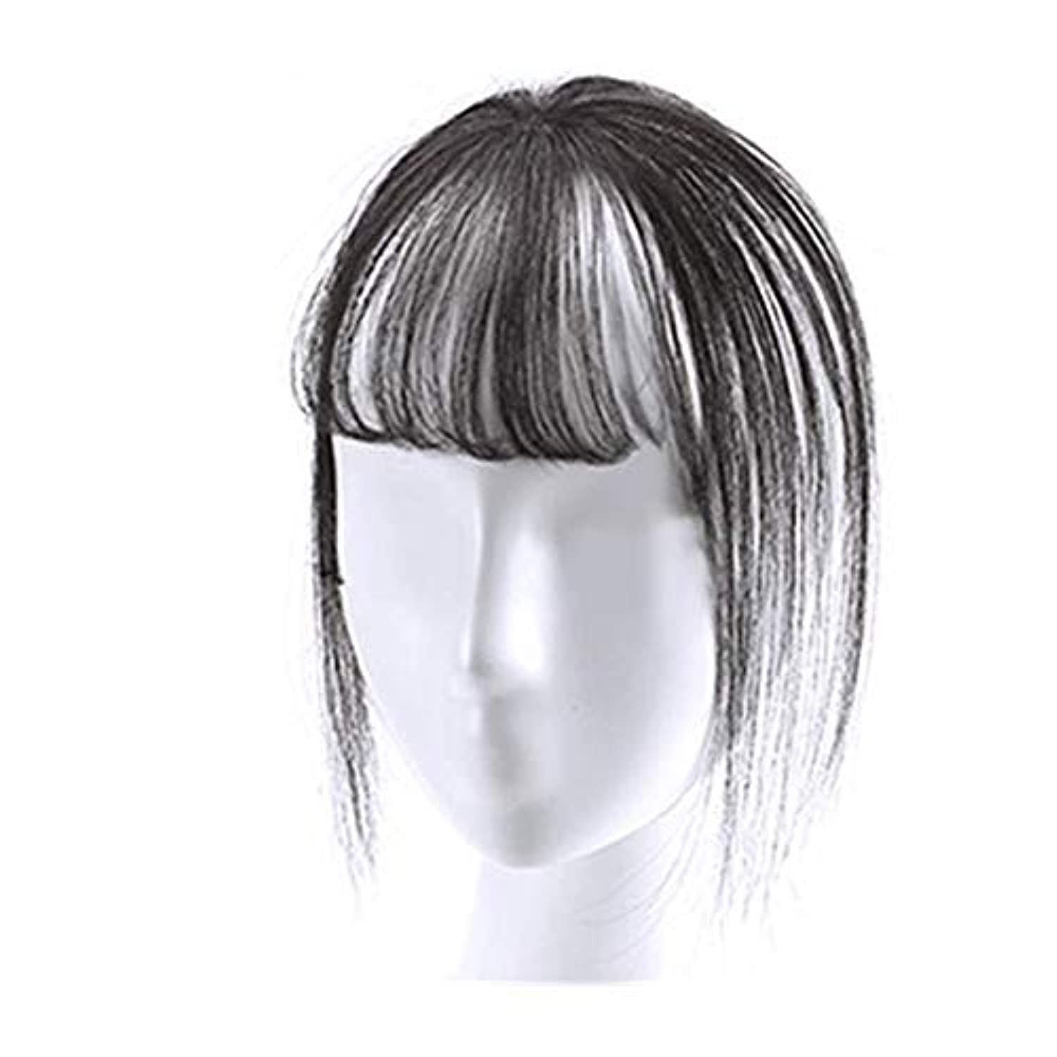 Natural Real Human Hair (Flat Bangs, Black/Brown)