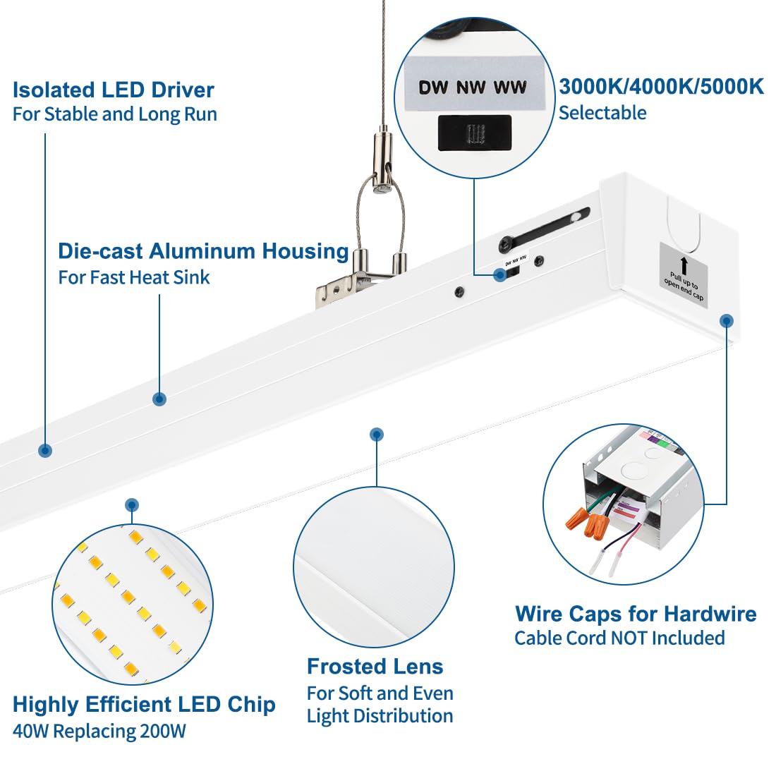 Snapklik.com : 4FT Linkable LED Linear Light, 40W Replacing 120W, 3000K ...