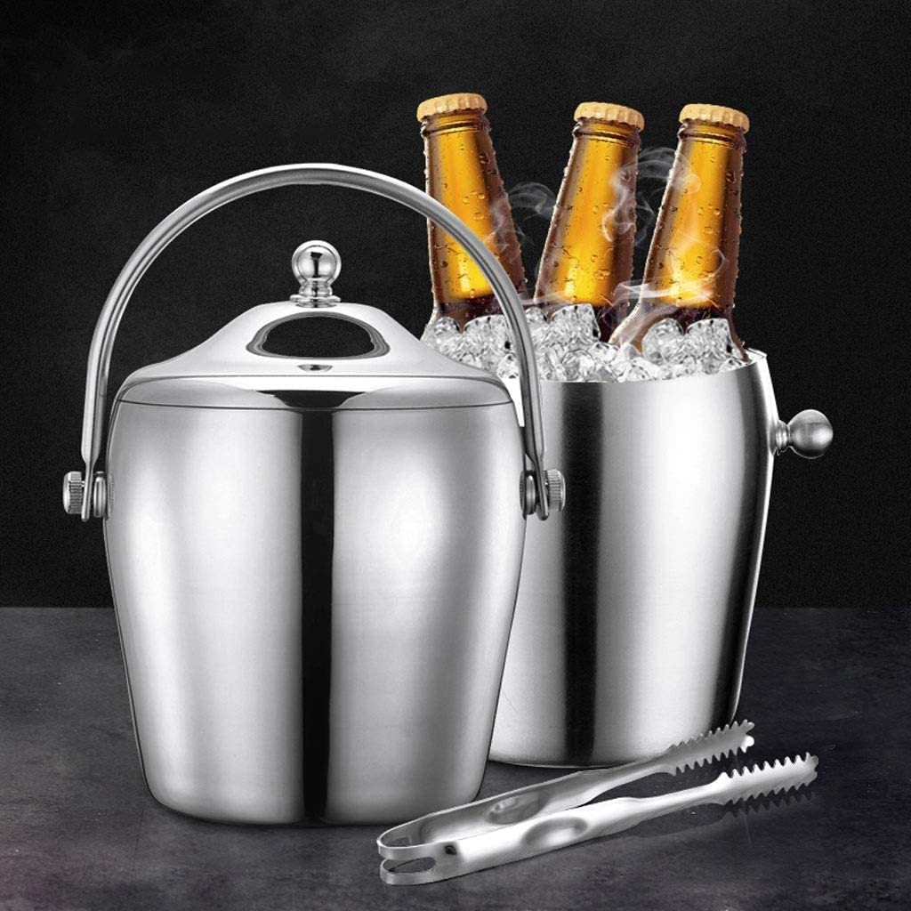 Cubitera Champanera Espesar Cubo De Hielo De Acero Inoxidable Con Barra De Tapa Cubo De Hielo Moderno Cubo De Champán Vino Cerveza Cubo De Hielo Cubiteras Para Botellas ( Color : B , Size : 1.2L )