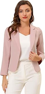 Allegra K Women's Striped Open Front Work Office 3/4 Sleeves Casual Notched Lapel Blazer