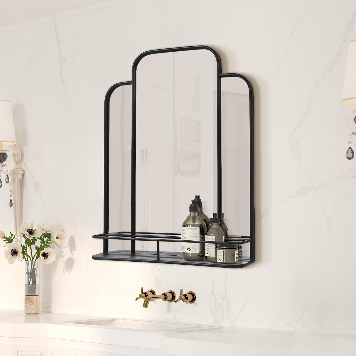 Amazon.com: Black Bathroom Mirrors with Shelf, Large Rustic Bathroom Mirror for Wall Decor, Wall ...