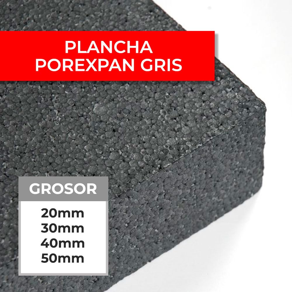 Plancha Porexpan Gris Poliestireno Expandido EPS 20 kg/m3 Grosor 50 mm - 120x200 cm - Aislante Térmico Alta Densidad - Fácil Corte