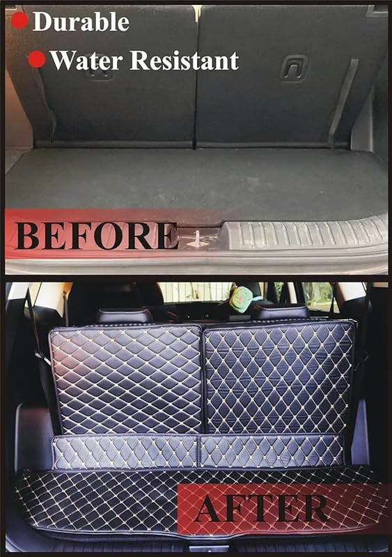 Image of Premium 7D Boot /Trunk Mats Compatible for Kia EV 9||Luxury Leather Double Layered mats||Set of 3Pcs||100% Waterproof and Washable (Tan with Golden)