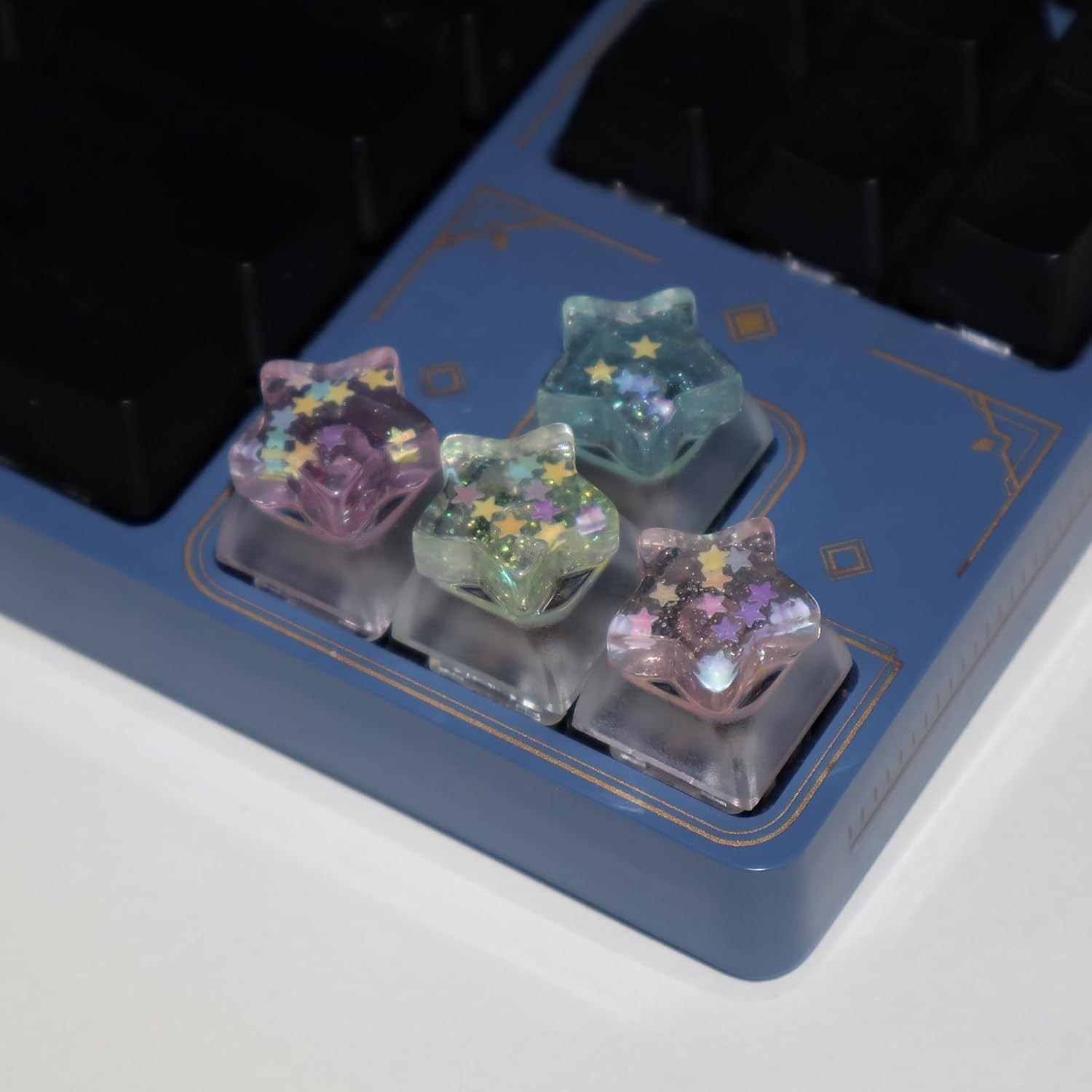 4Pcs Star Keycaps Colorful, Cute Transparent WASD Arrow Esc Backlit Shine Through Keyboard Caps