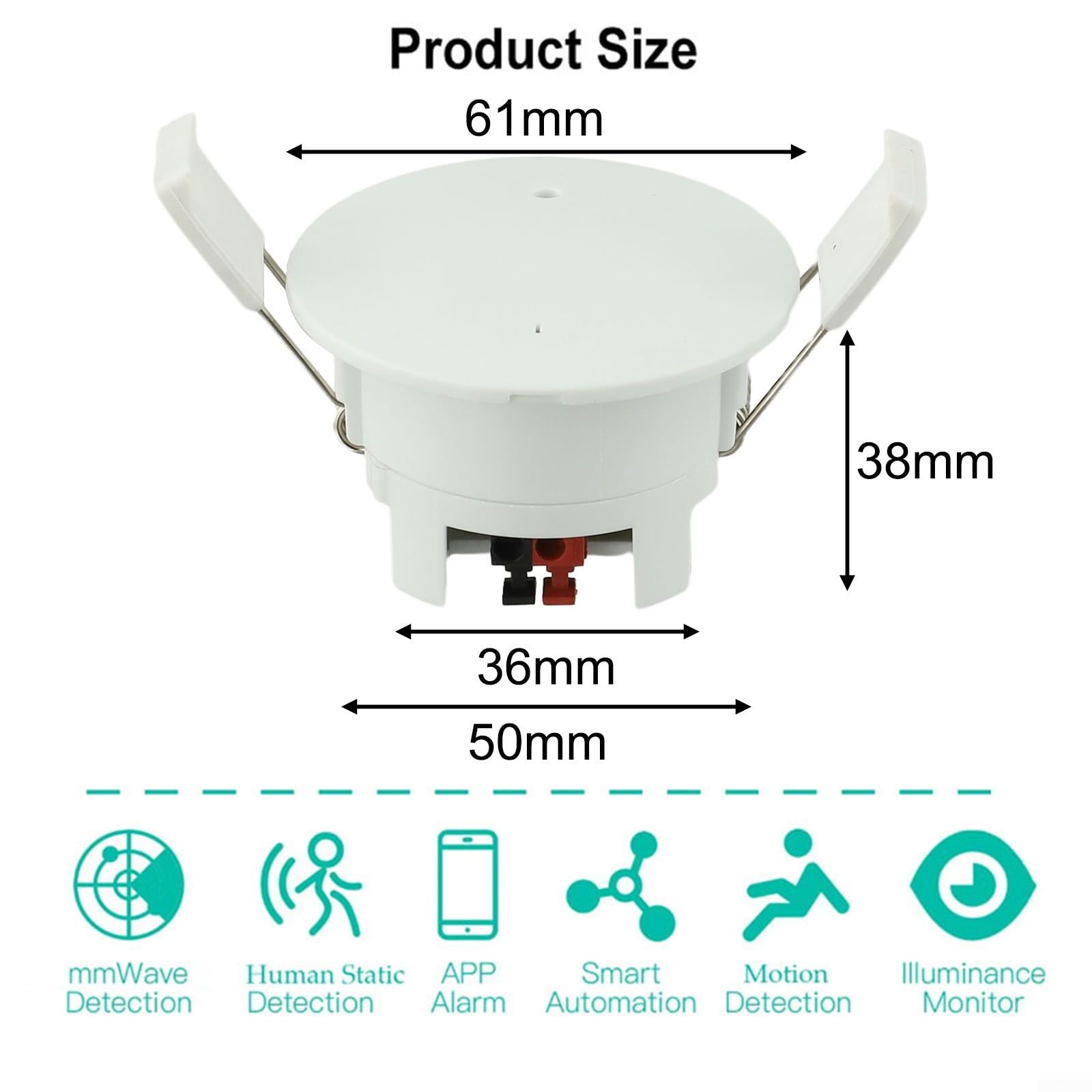 Tuya For Smart Life Sensor de movimiento de presencia humana de onda milimétrica 24G, sensor de movimiento WiFi PIR (techo 80-250VAC)