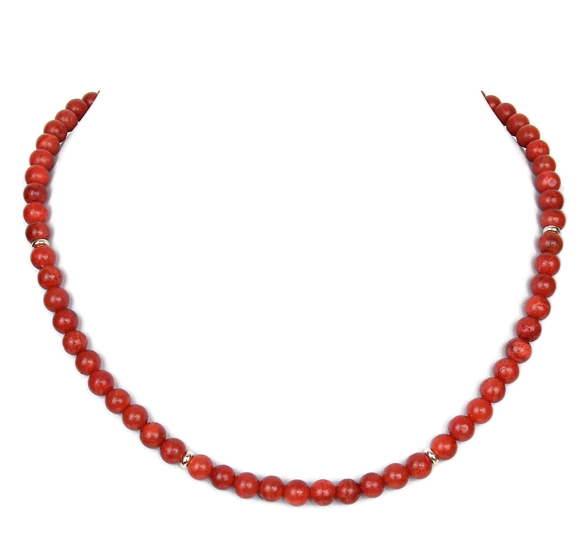 Korallenkette - Schaumkoralle Kette - 925 Silber - 6mm Kugelkette