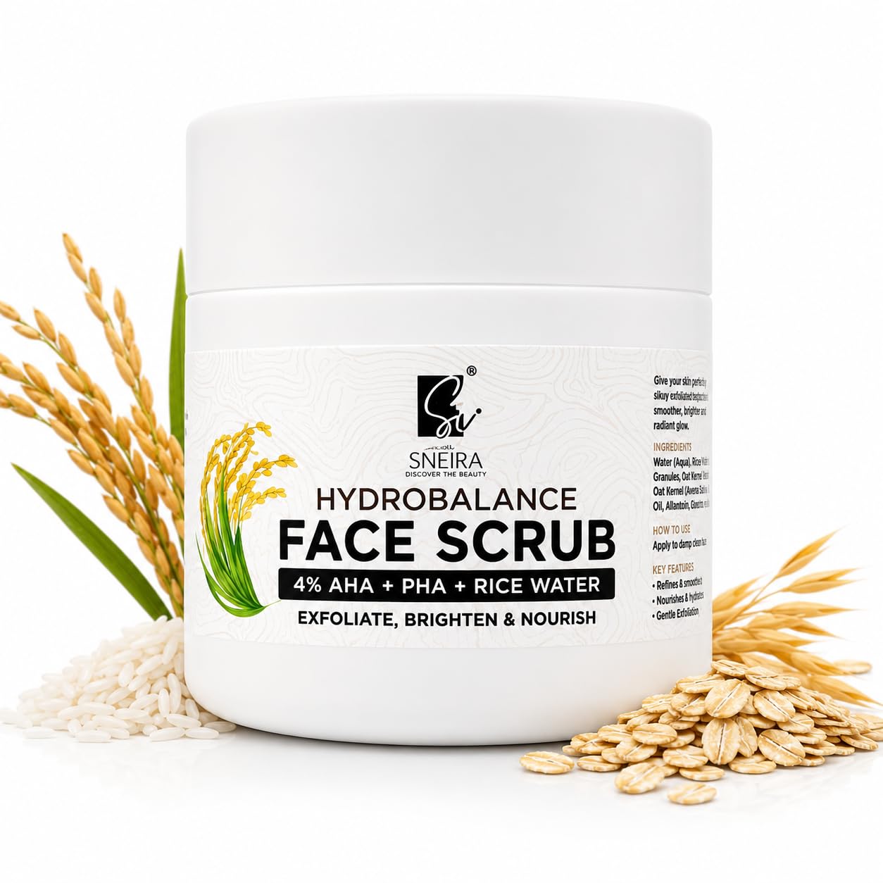 SNEIRA Hydrobalance 100 g Face Scrub,Tan Brightening, Gentle Exfoliation, Dead Skin, Blackhead & Whitehead Removal Suitable for All Skin|Instant Glow-Women-Men Sulphate-Paraben Free Made in India
