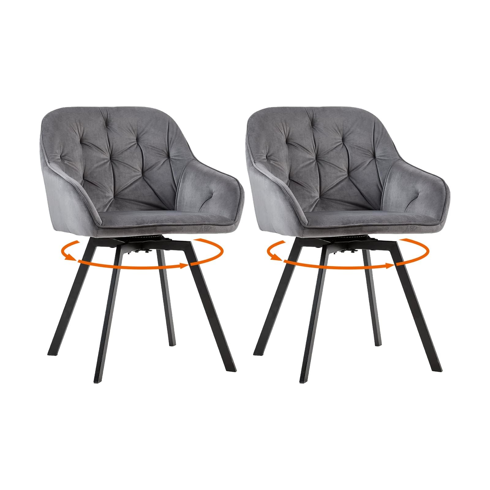 LEMROE Grey Swivel Dining Chairs Set of 2, Velvet Upholstered Kitchen Chair — image 1