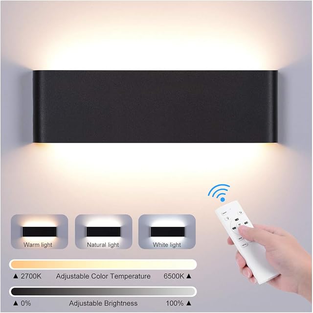 Elitlife LED Wall Lights Indoor, Up Down Wall Light dimmable 20W Adjustable Temperature 2700K-6000K Wall Sconce Lamp Modern Style Perfect for Bedroom Living Room Hallway Corridor Stairs (Black)