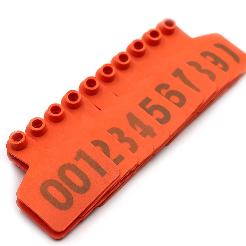 Marchi Auricolari Numerati 001-100 TPU Arancioni Identificazione per Bovini Capre Pecore Maiali