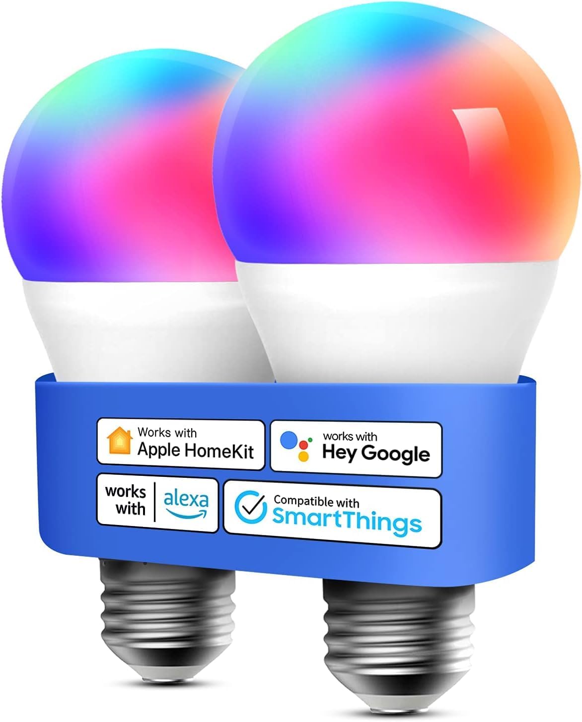 Smart LED Light Bulb, Smart WiFi LED Bulbs Compatible with Apple HomeKit, Siri, Alexa, Google Home & SmartThings, Dimmable E26 Multicolor 2700K-6500K RGBWW, 900 Lumens 60W Equivalent, 2 Pack