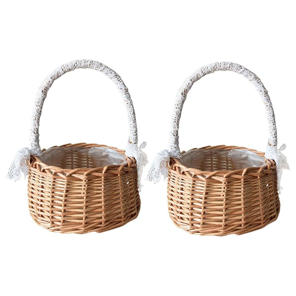 CTRLZS 2 Piece Woven Storage Basket with Handle Wicker Rattan Flower Baskets As Shown for Home Garden Decor