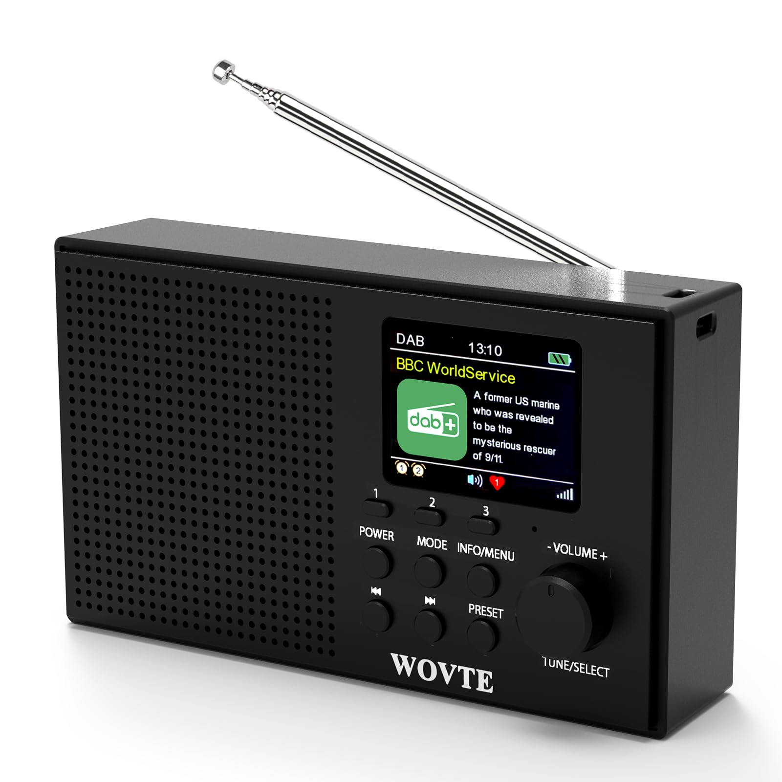 WOVTE DAB+ Digital Radio - Portable, Rechargeable & Mains Powered with Bluetooth, 40 Presets, LED Display, Alarm Clock, Sleep Timer & Headphone Socket — view 8