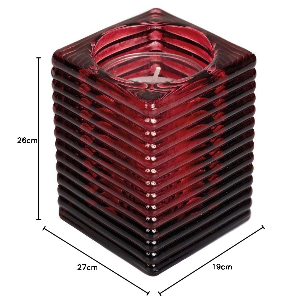 Spaas 6 portacandele in vetro quadrato, rosso vino