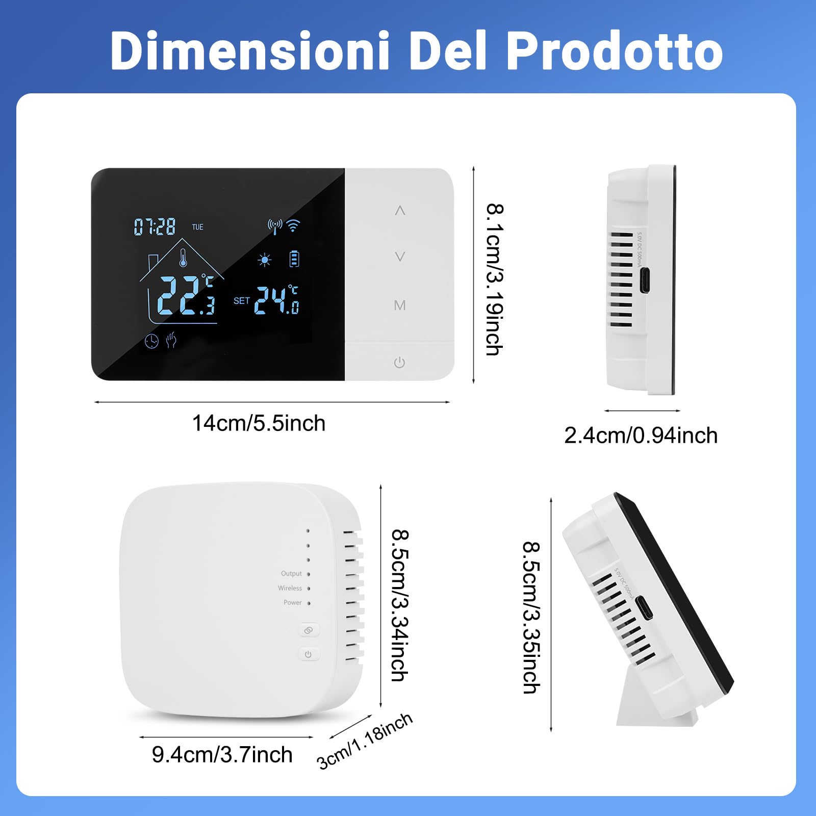 Termostato wifi, Intelligente Cronotermostato Wireless con Ricevitore per Caldaia 3A, Programmabile Settimanale, termostato da parete compatibile con Alexa e Google Assistant, a Batteria