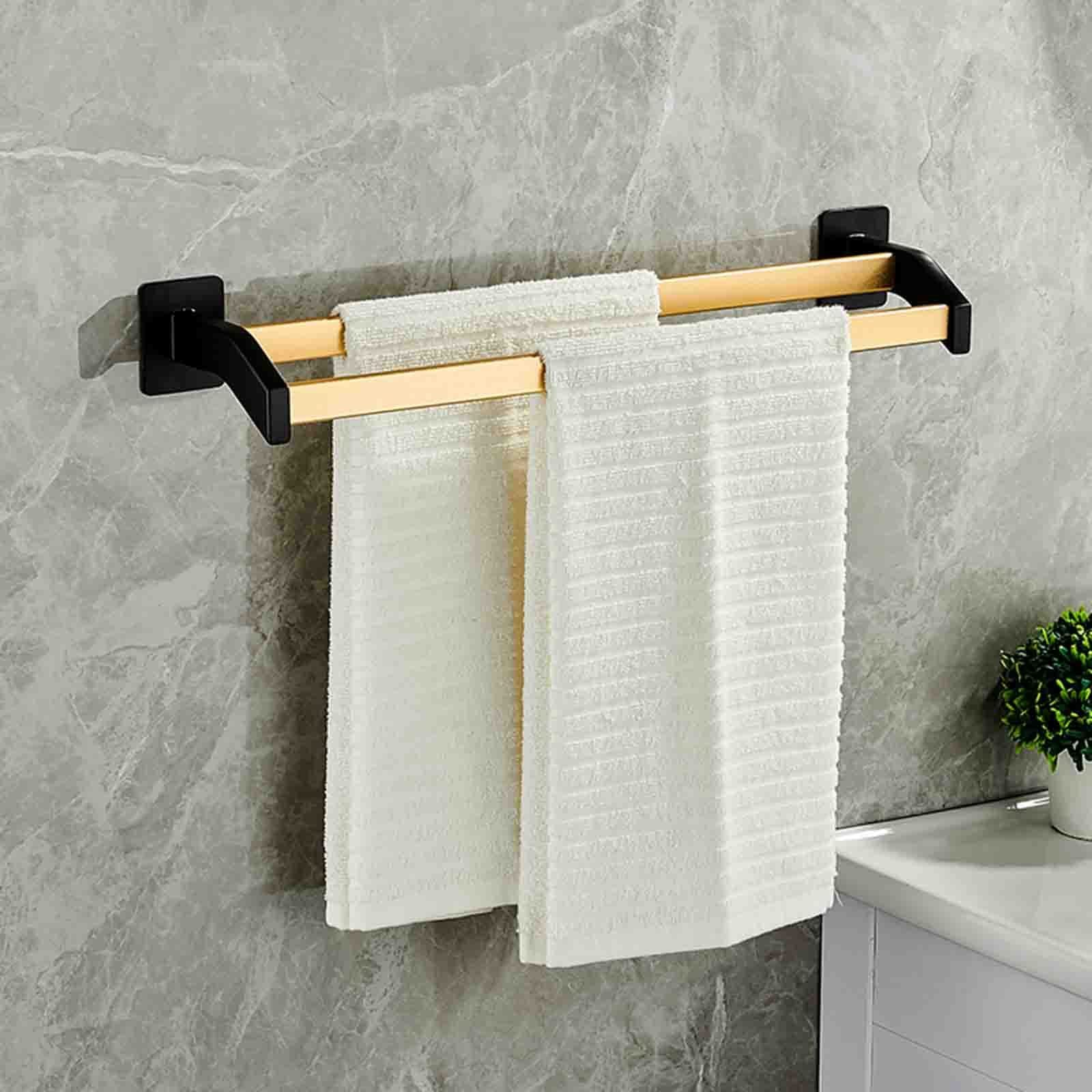 Porta Asciugamani Da Parete Senza Foratura - Doppio Braccio, Alluminio Nero 60cm, Adesivo Per Piastrelle - Foto 2