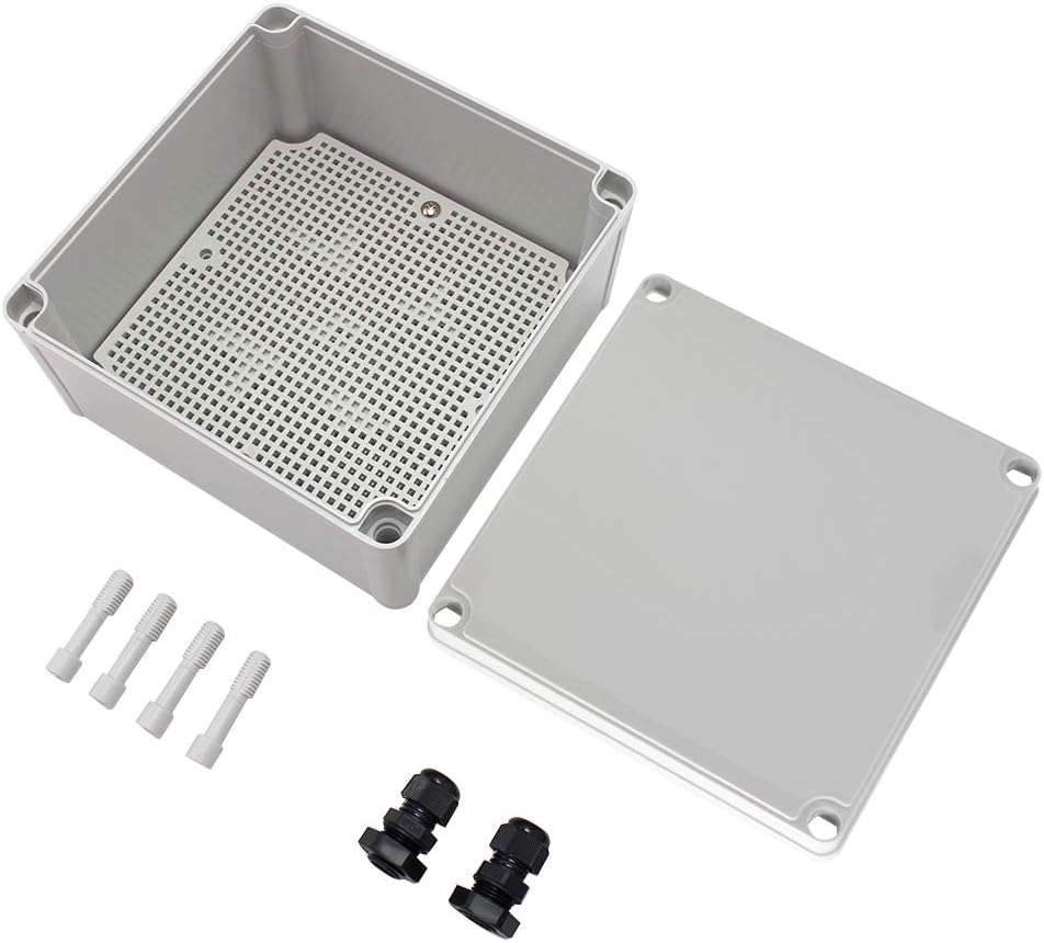 MAKERELE Waterproof Electronic DIY Projects Cable Enclosure Outdoor 6.89”6.89”3.94” (175175100mm) Outside ABS Plastic Electrical Box with 2 NPT 3/8” Glands