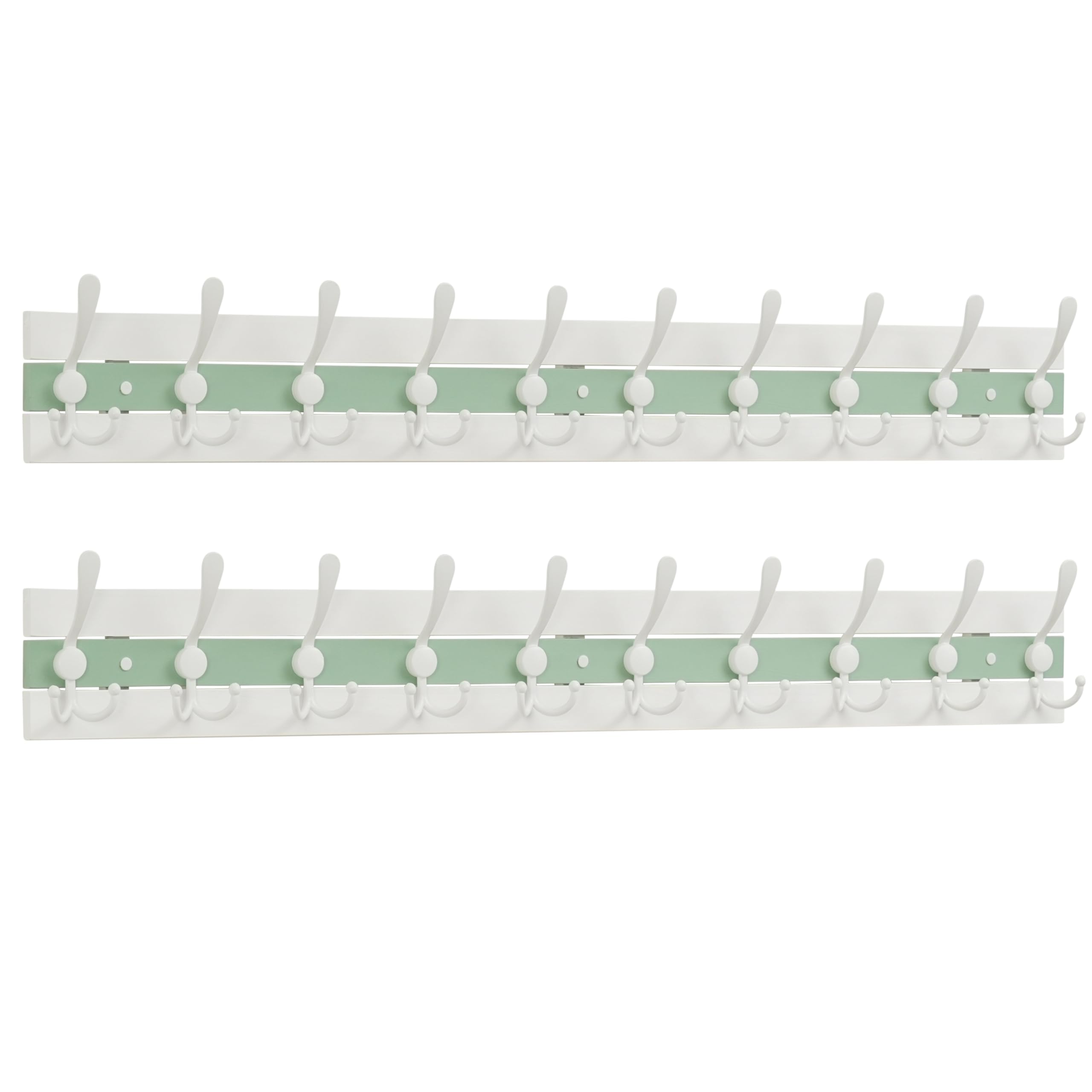 SKOLOO Coastal Coat Rack Wall Mount-38-1/8 Beach House Entryway Wooden Coat Hook with 10 Hooks for Hanging Coats, Hats or Towels, Oceanfront Cottage Core Collection, White & Blue, Pack of 2