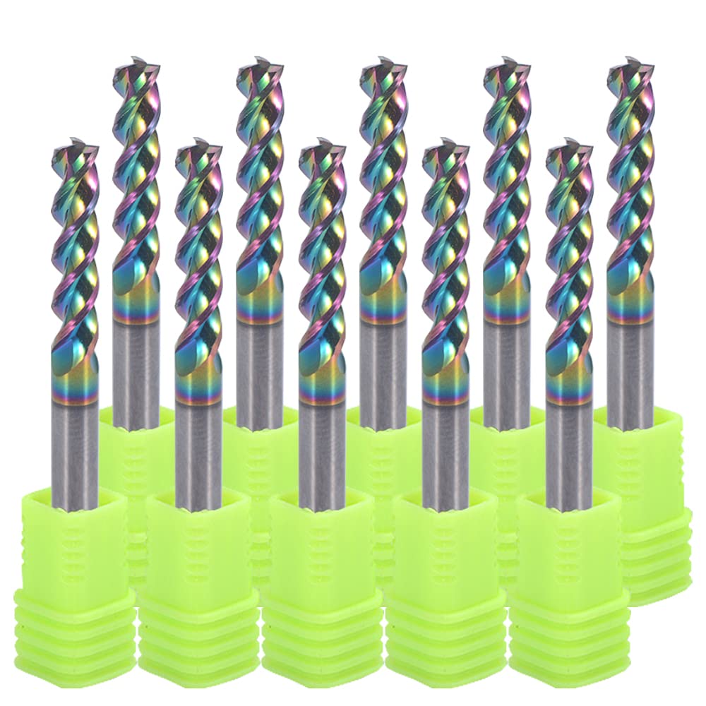 Lot de 10 fraises carrées en carbure de 4 mm pour applications en aluminium et cuivre, 3 cannelures, diamètre de coupe de 4 mm, fraises d'extrémité, design de type U à haut débit (4x4x17 mm)