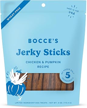 Bocces Bakery Chicken & Pumpkin Flavor Jerky Stick Dog Treats, 4 oz