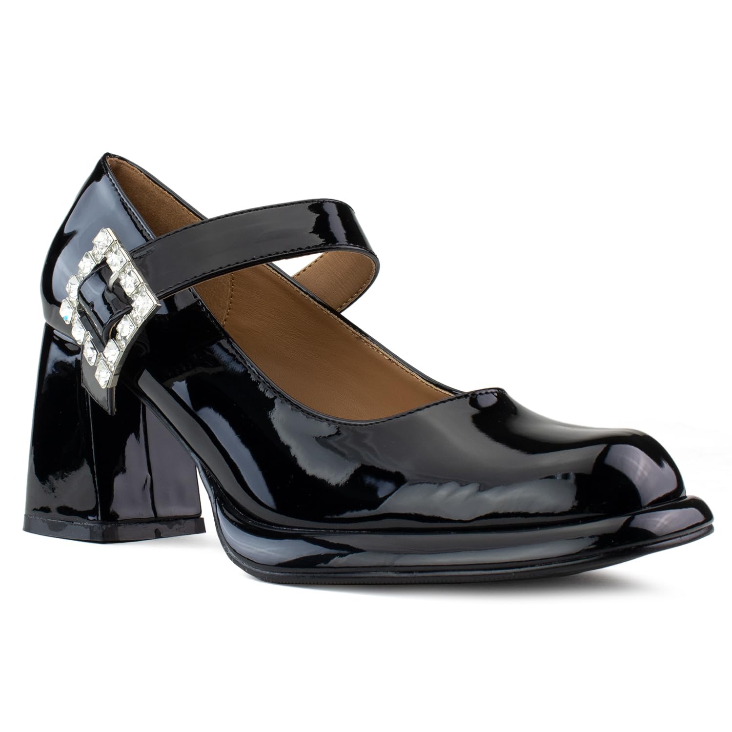 RF ROOM OF FASHION Women's Closed Square Toe Flared Chunky Heel Mary Jane Dress Pumps