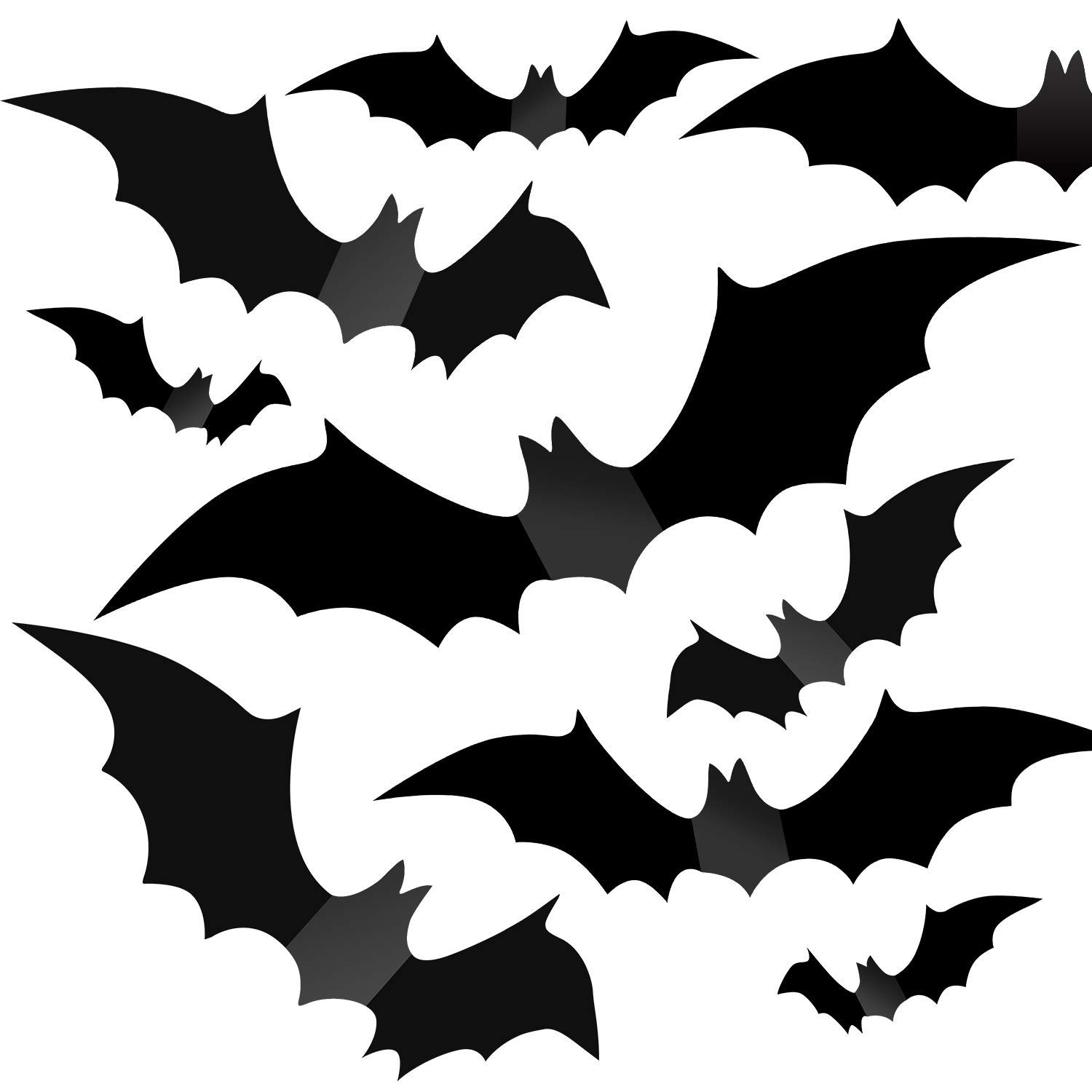 3D Halloween Bats Wall Decor, Reusable PVC Bat Stickers with Adhesive, Waterproof, 4 Sizes Mixed – 60 PCS, Black