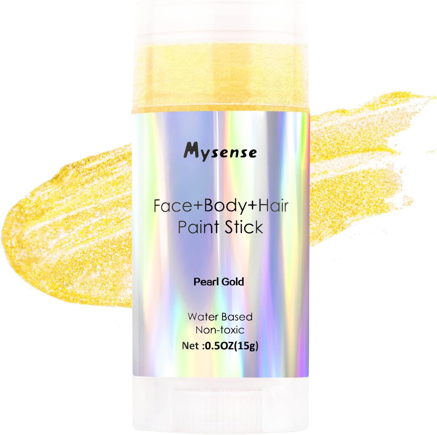 Mysense Pearl Gold Face Body Hair Paint Stick,Water Based Washable Temporary Hair Paint,Non-toxic Cream Blendable Metallic Gold Face Painting for Halloween Costumes Cosplay Makeup,0.5oz(15g)