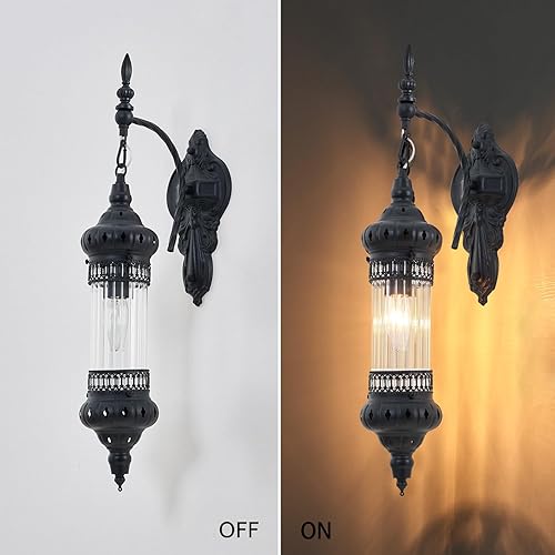 Miniatura 6 de Lámpara de pared estilo vela vintage negra de 23.33 pulgadas, lámpara de pared gótica para dormitorio, lámpara de pared de vidrio rústico para