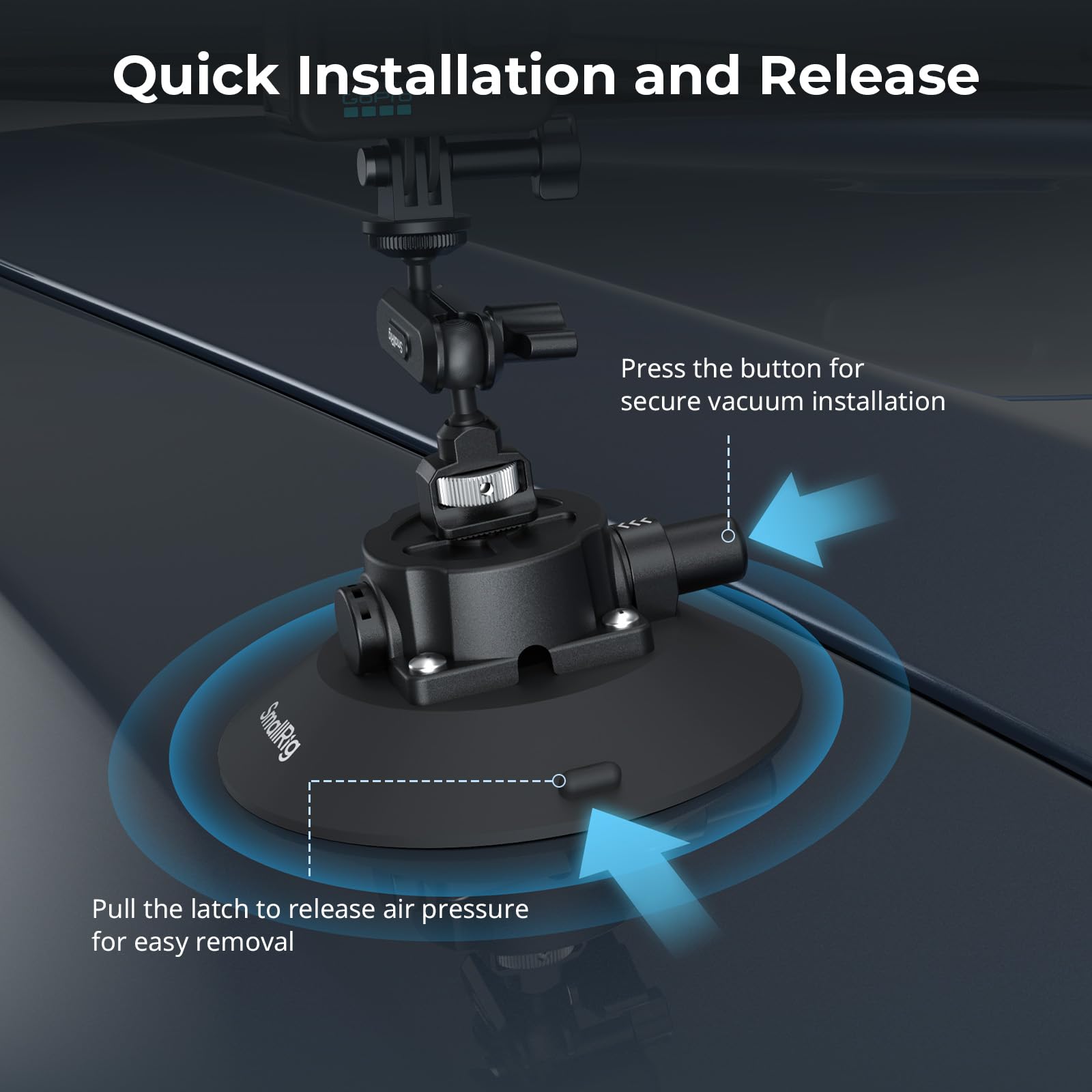 SMALLRIG Uchwyt 6" z przyssawką kulową Magic Arm, uchwyt do kamer sportowych do DJI Osmo Action 5 Pro/4, do Insta360 x5, do GoPro 13/12, udźwig 3 kg, na szybę samochodu lub okno - 5856