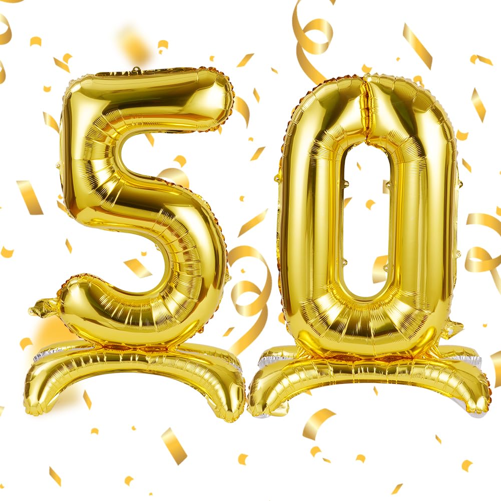 APXEL Zahlen Luftballon 50 Gold, 40 Zoll Stehende Folienballon Zahl Ballon 50, Helium Ballons Geburtstagsdeko Mädchen Junge Kindergeburtstag Party-Deko Geburtstag Silvester Deko Neujahr Deko