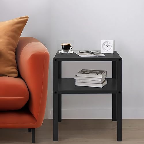 Miniatura 5 de FixtureDisplays Mesita de noche de metal negro de 2 niveles, 14 pulgadas de ancho x 11 pulgadas de profundidad x 17 pulgadas de alto, elevador