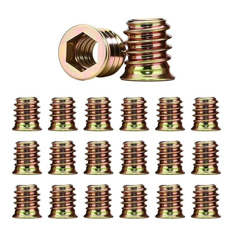20-Piece M8 x 13mm Threaded Insert Nuts for Wood - Hex Drive Installation, Zinc Plated Carbon Steel