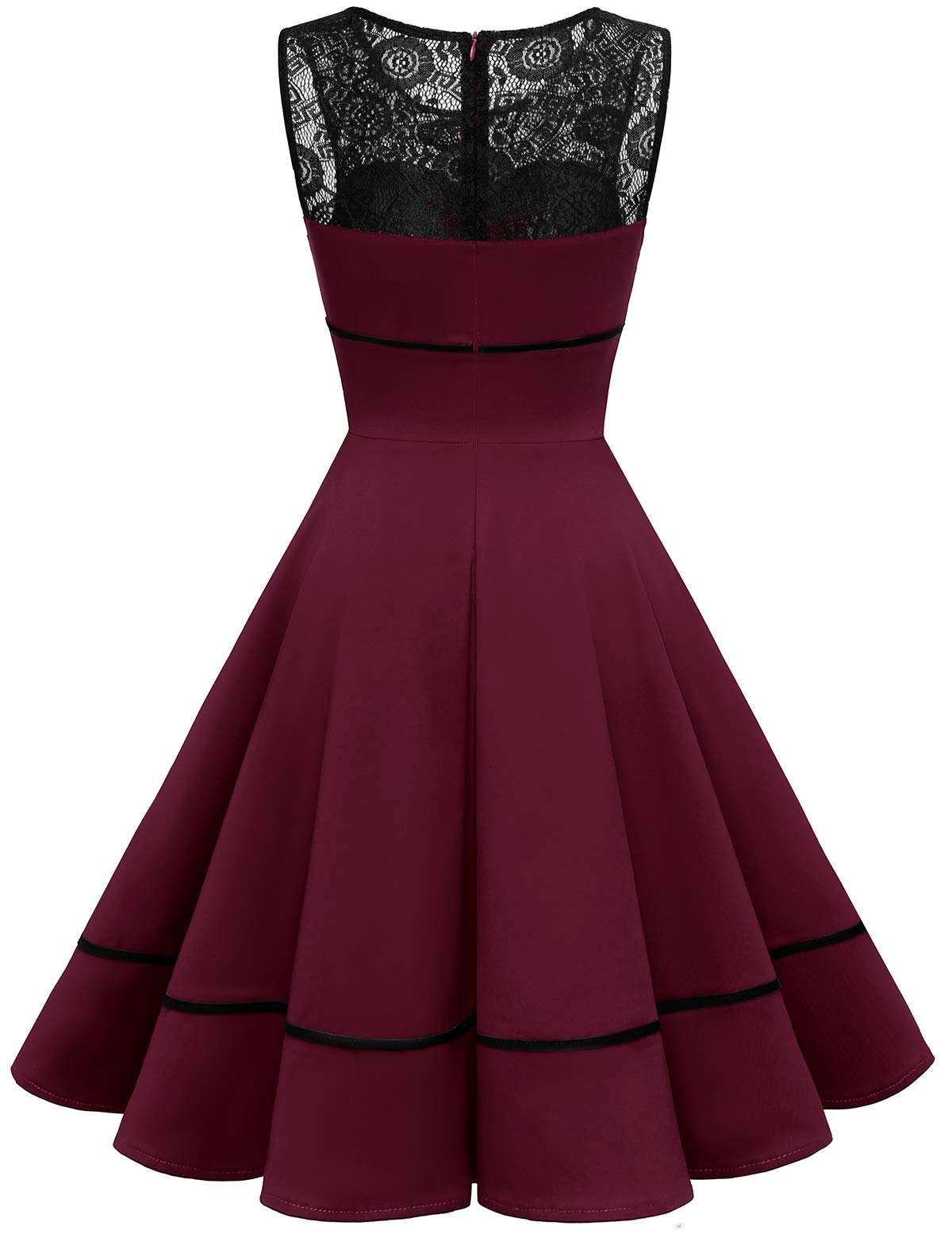 Bbonlinedress Damen Cocktailkleid Rockabilly Spitzenkleid 50er Retro Vintage Faltenrock Elegant Ärmellos Rundhals