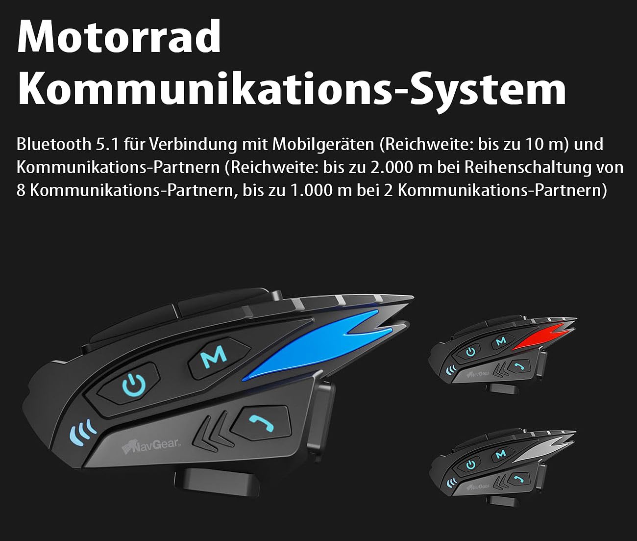 NavGear 2er-Set Motorrad-Kommunikations-Systeme für bis zu 8 Personen