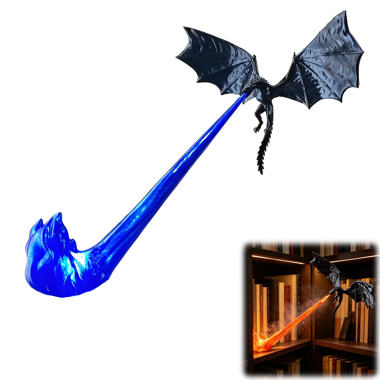 Nuyiac Dragon Bookshelf Nook Light, 3D Printed Dragon Book Shelf Light，A2：S