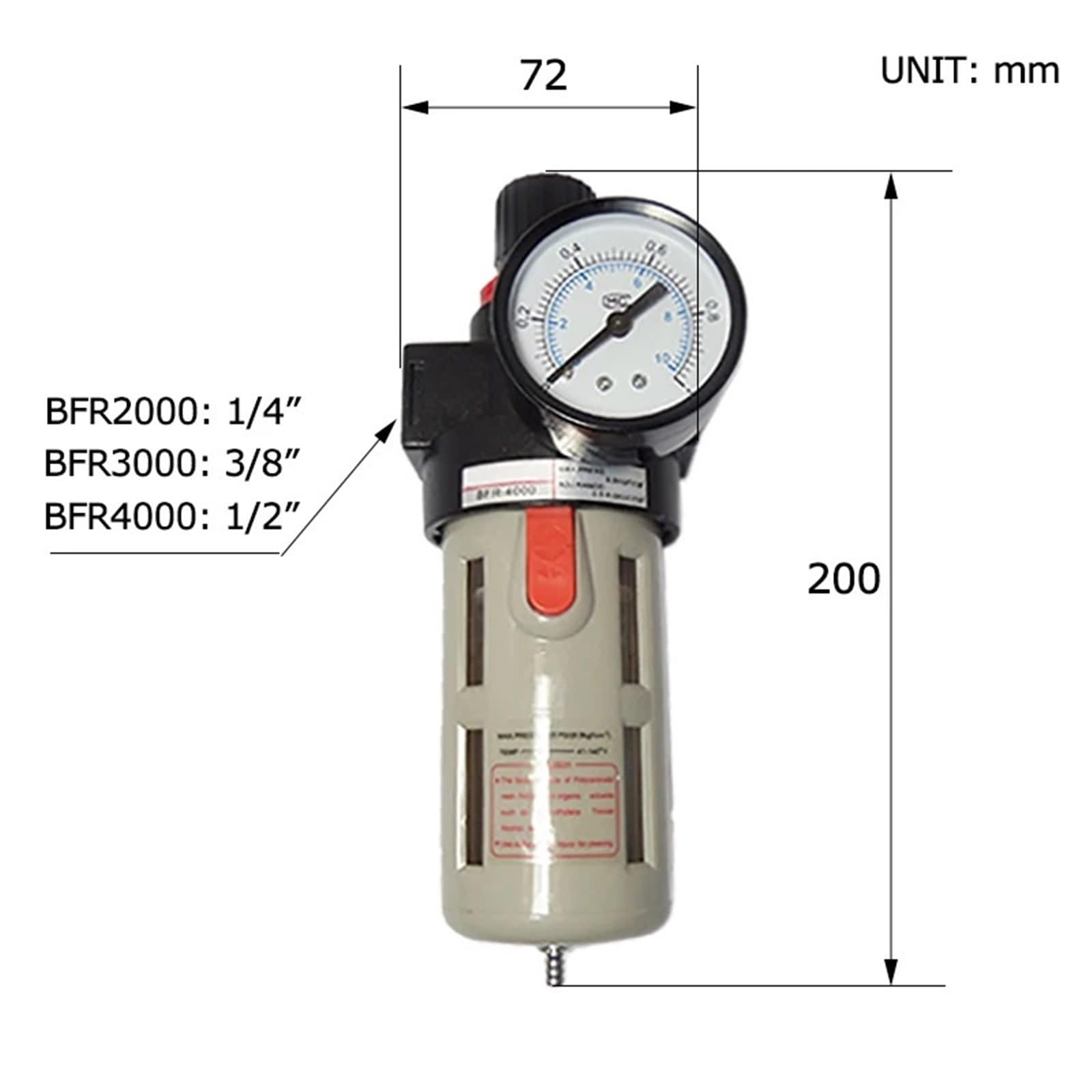 BFR2000 3000 4000 Unità di trattamento della sorgente pneumatica Filtro dell'aria Regolatore di pressione Compressore con manometro Separatore dell'olio 1 pz(BFR4000)