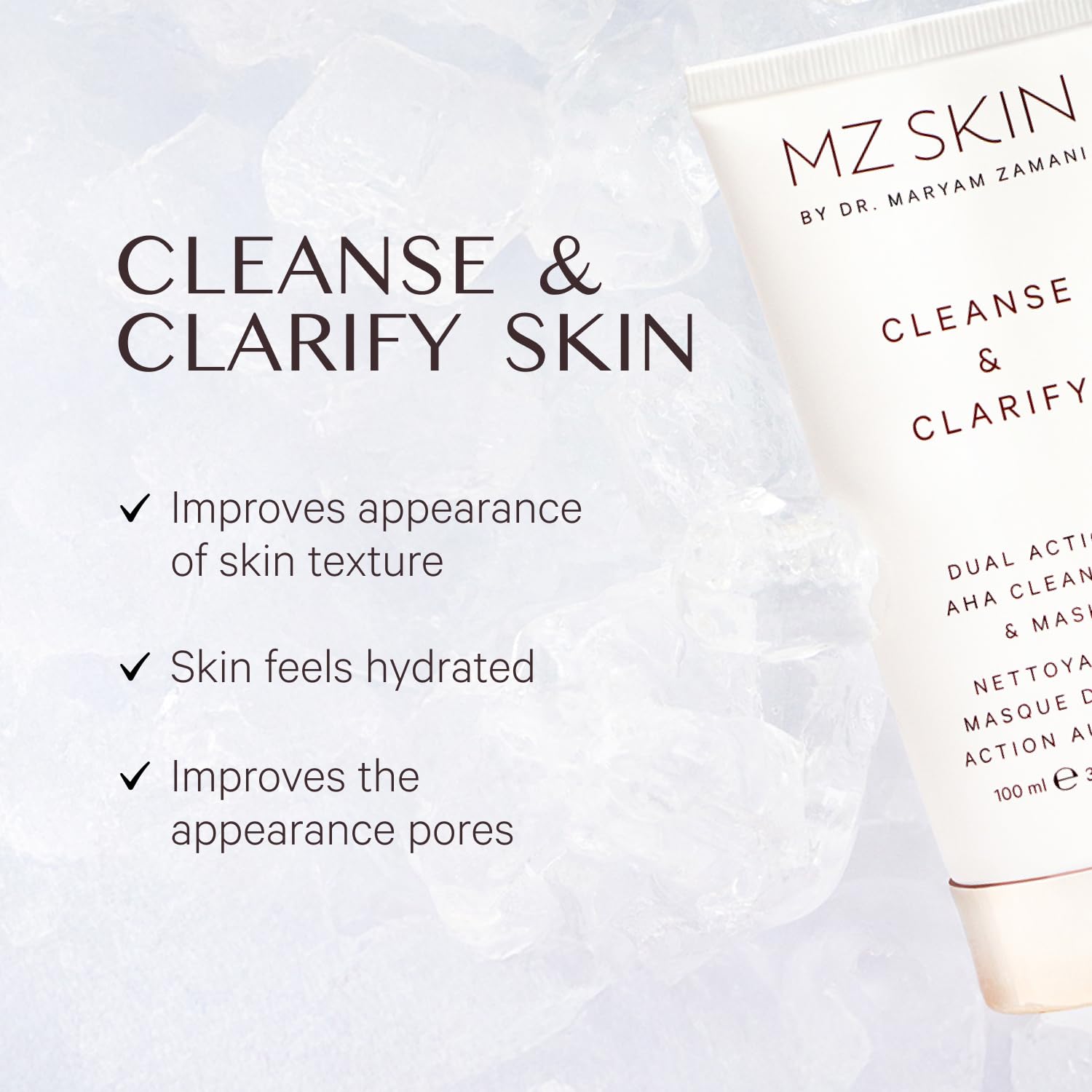MZ SKIN Cleanse & Clarify Dual Action Cleanser & Mask 3.4 fl oz | Exfoliating AHA & Papaya Enzyme Face Wash | Smooths Texture, Refines Pores & Brightens