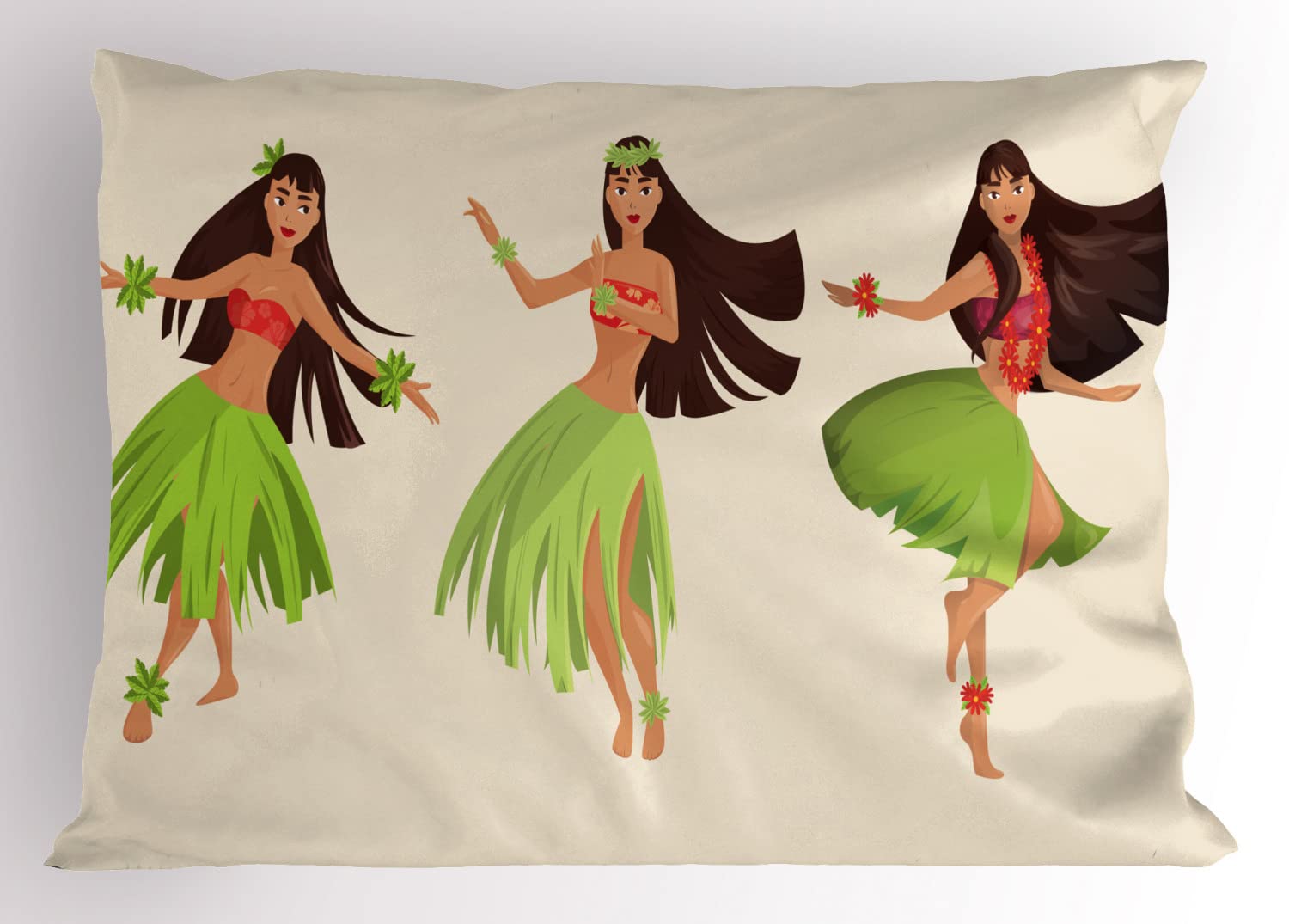 Lunarable Hula Girl Pillow Sham Set of 2, Girls with Long Hairs Making Dance Moves Young Women Performing, Quality Microfiber Bedding Item for All Seasons, 30