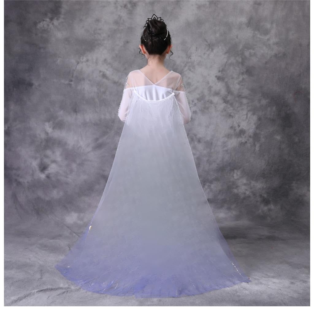 Lito Angels Vestito Bianco da Principessa con Strascico Staccabile e Accessori, Costume Regno di Ghiaccio 2 per Bambina Ragazza, Manica Lunga