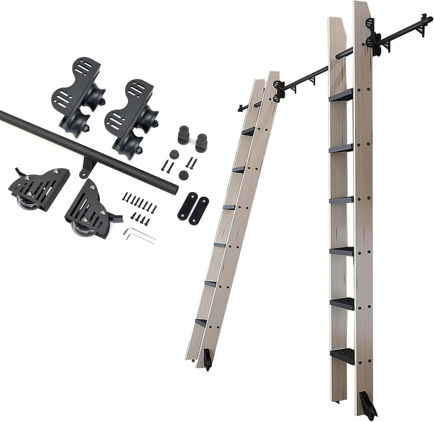 Kit de herramientas para escalera deslizante, riel de tubo redondo de acero con rodillo de suelo para escalera retráctil de biblioteca, 100-600 cm