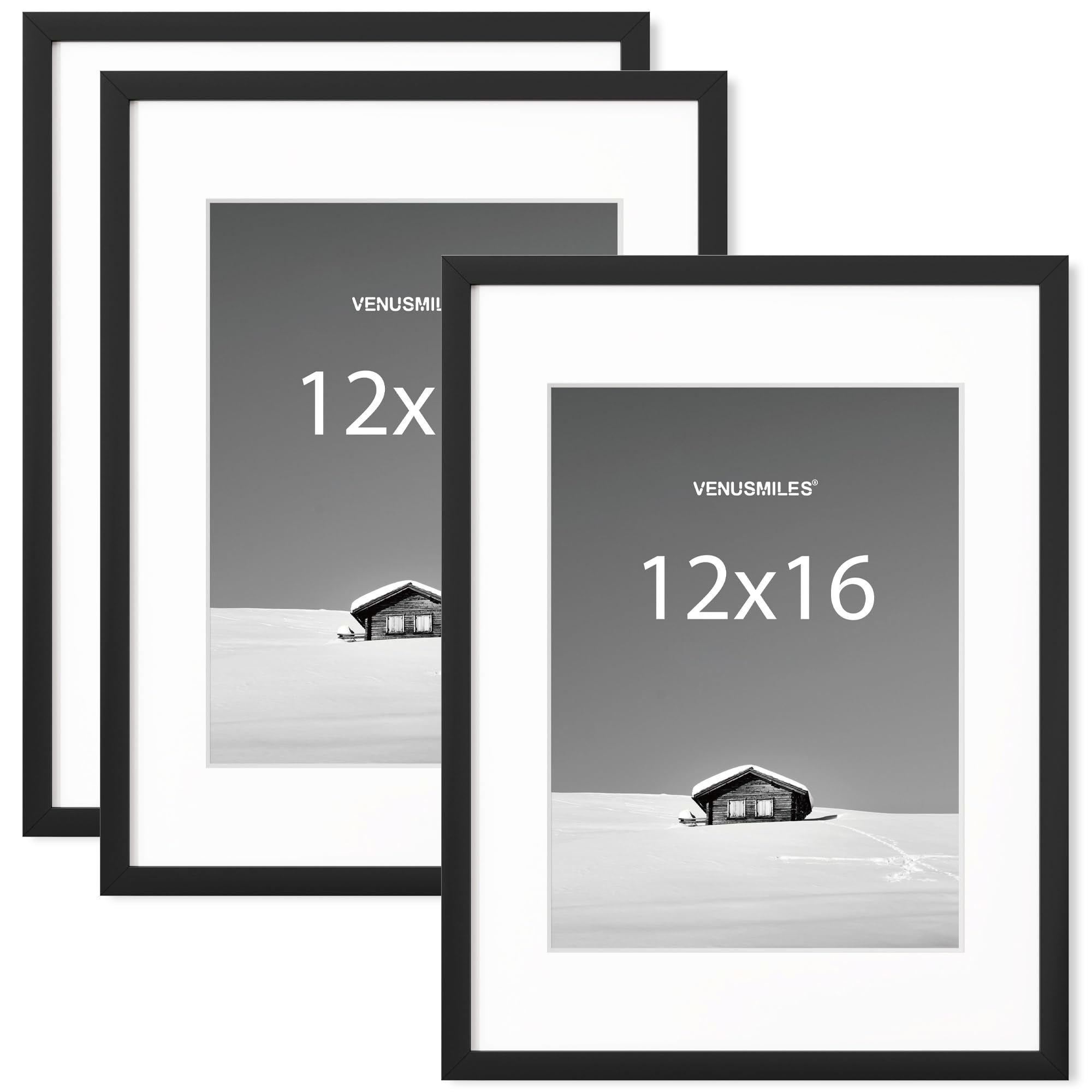 12x16 inch Picture Frame, 12x16 Photo Frames with Removable Mat - High Definition Plexiglass - Vertical and Horizontal Display - Wall Hanging Frame - Black, 3 Pack