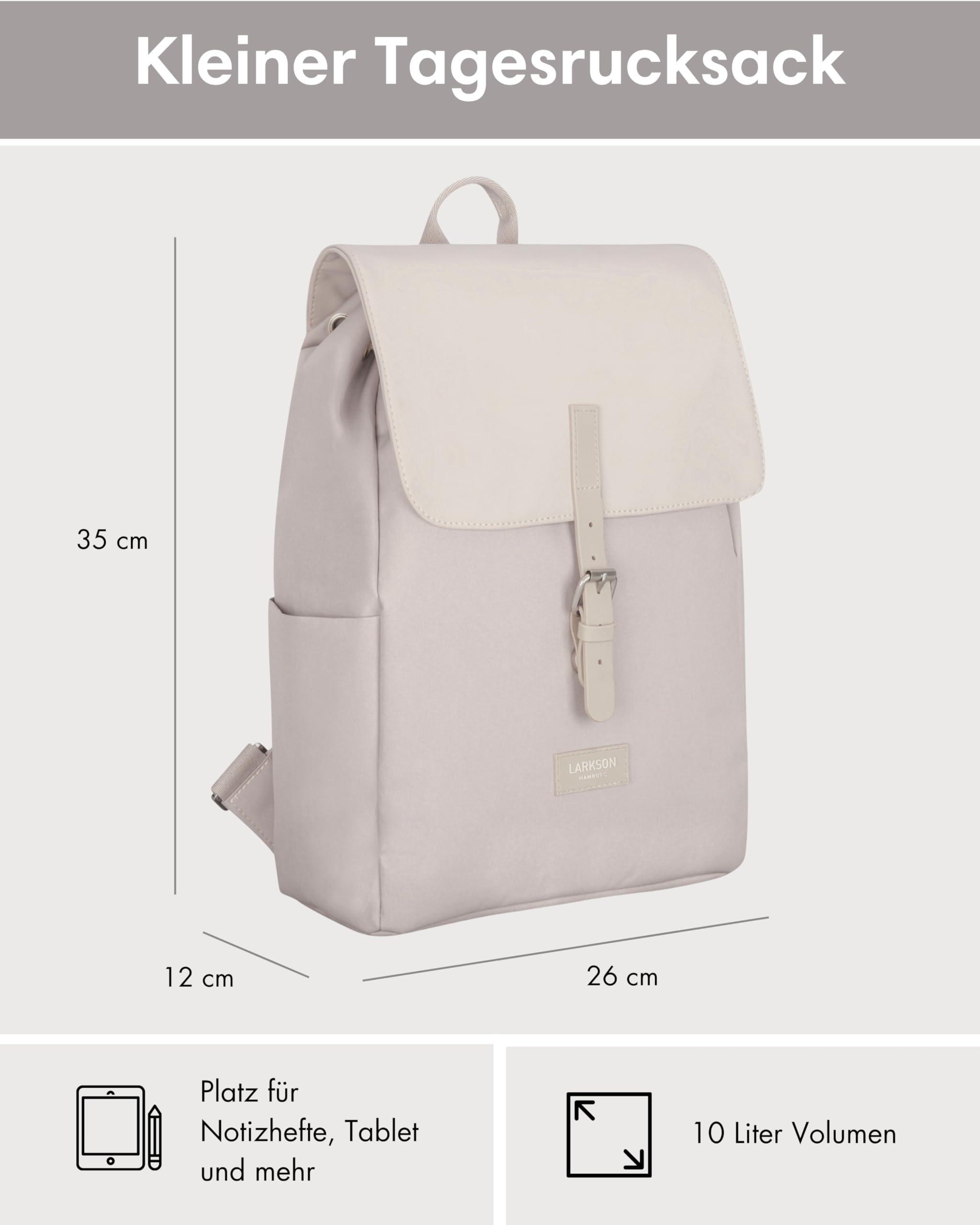 LARKSON Rucksack Damen Klein - Ida - Kleiner Damenrucksack für Freizeit, Uni oder City - Mit Laptop Fach (bis 13 Zoll) - Elegant & Nachhaltig - Wasserabweisend