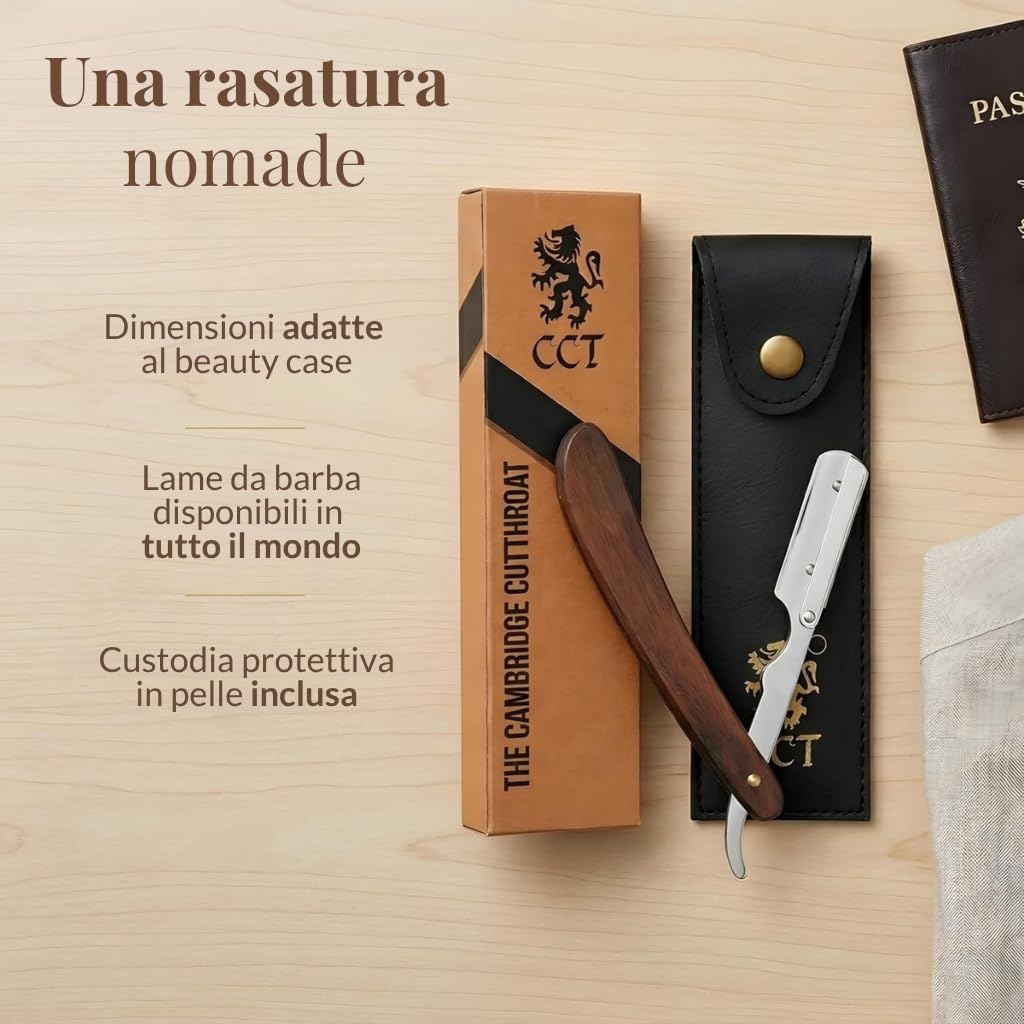 Rasoio a Mano Libera Monolama Professionale con 10 Lame da Barba Derby e Custodia Protettiva da Viaggio in Ecopelle - Missanda in Legno Duro & Acciaio Inossidabile